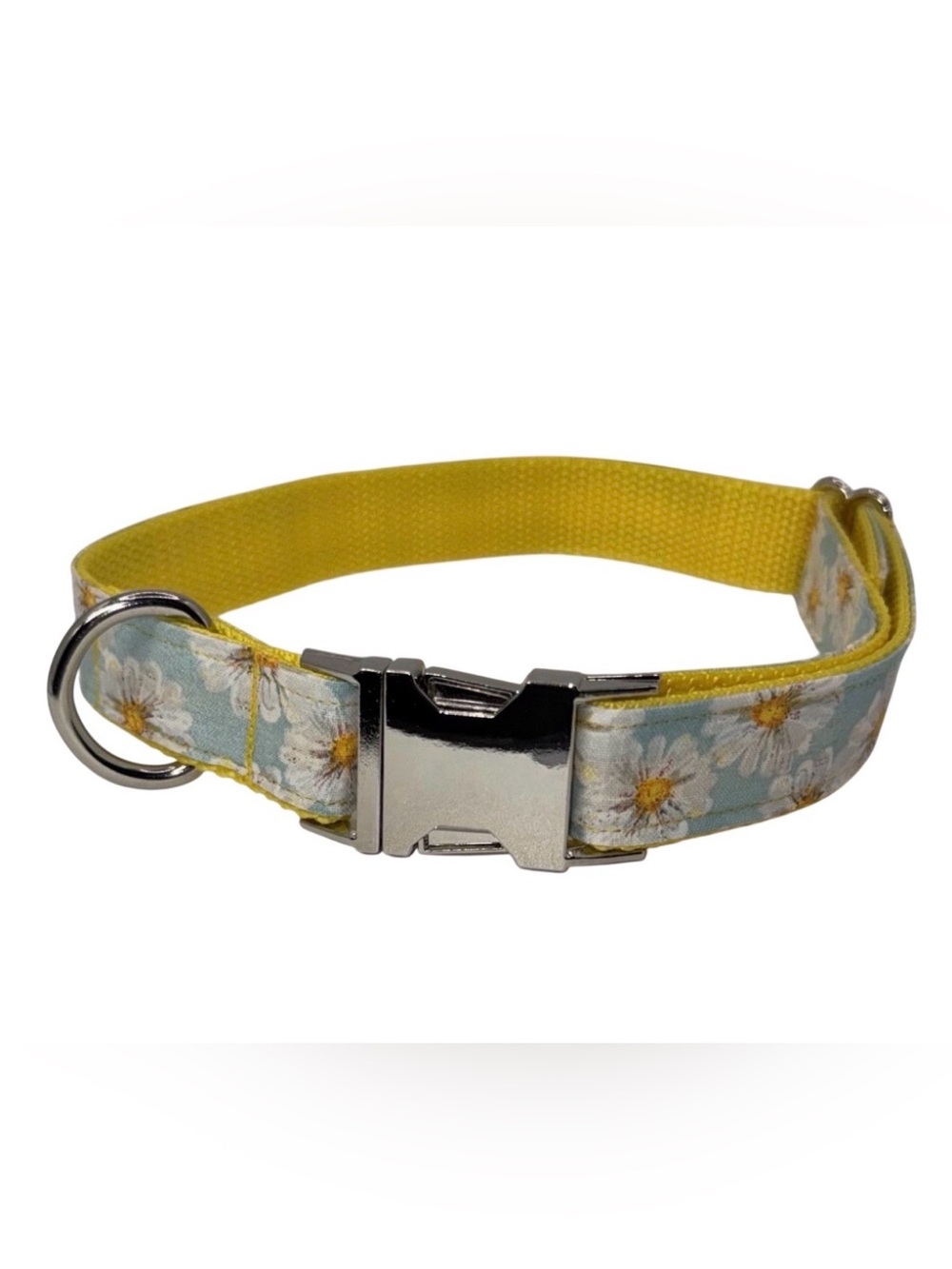 Dog Collar Bright Yellow Delightful Daisies  Large Handmade Heavy Duty Metal